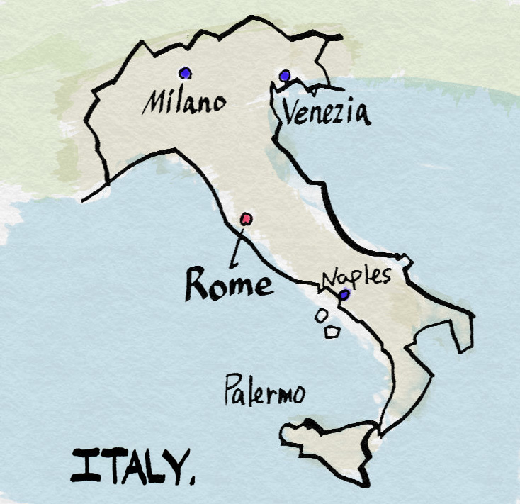 イタリアのフリー素材の地図 手書きの地図で旅しよう